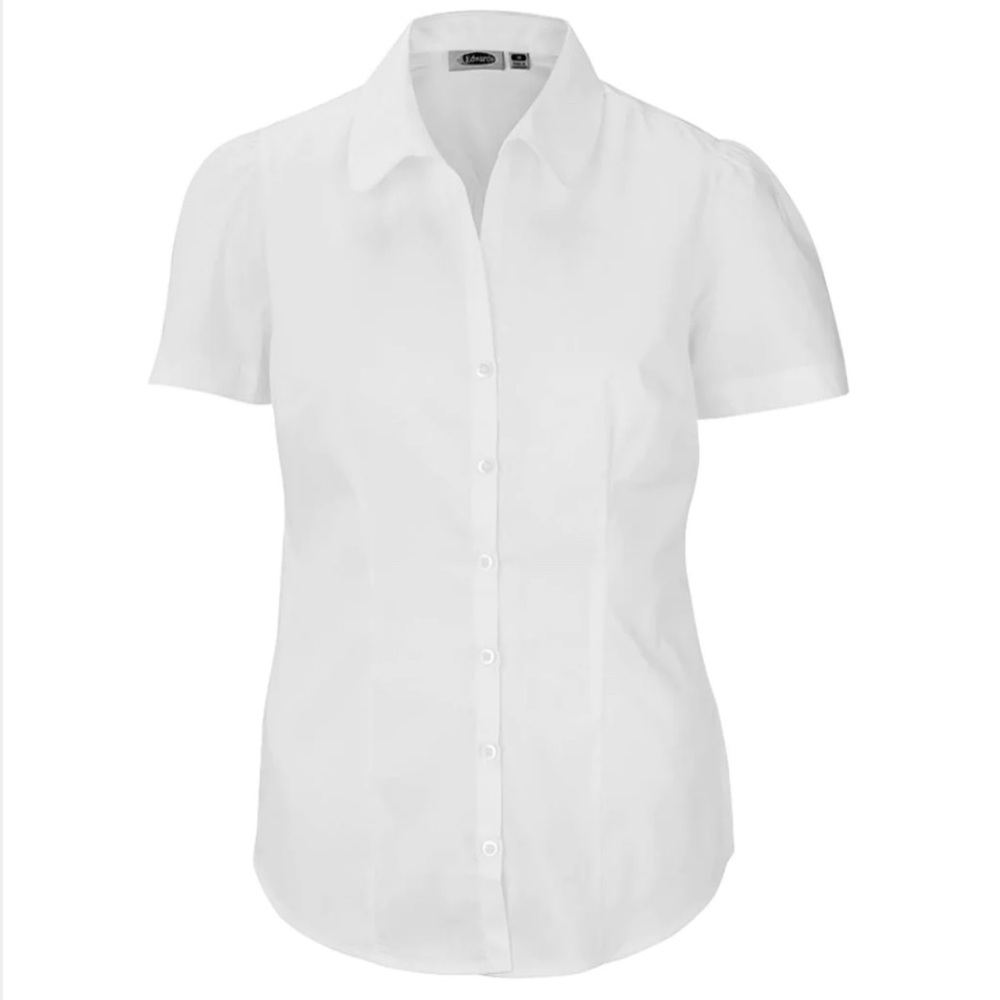 Edwards - NWOT - Women's White Tailored Open Neck Stretch Short Sleeve Shirt